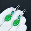 Green Copper Turquoise & Green Apatite Earrings, 925 Sterling Silver Earrings, Antique Gemstone Jewelry, Dangle Drop Earrings For Women's