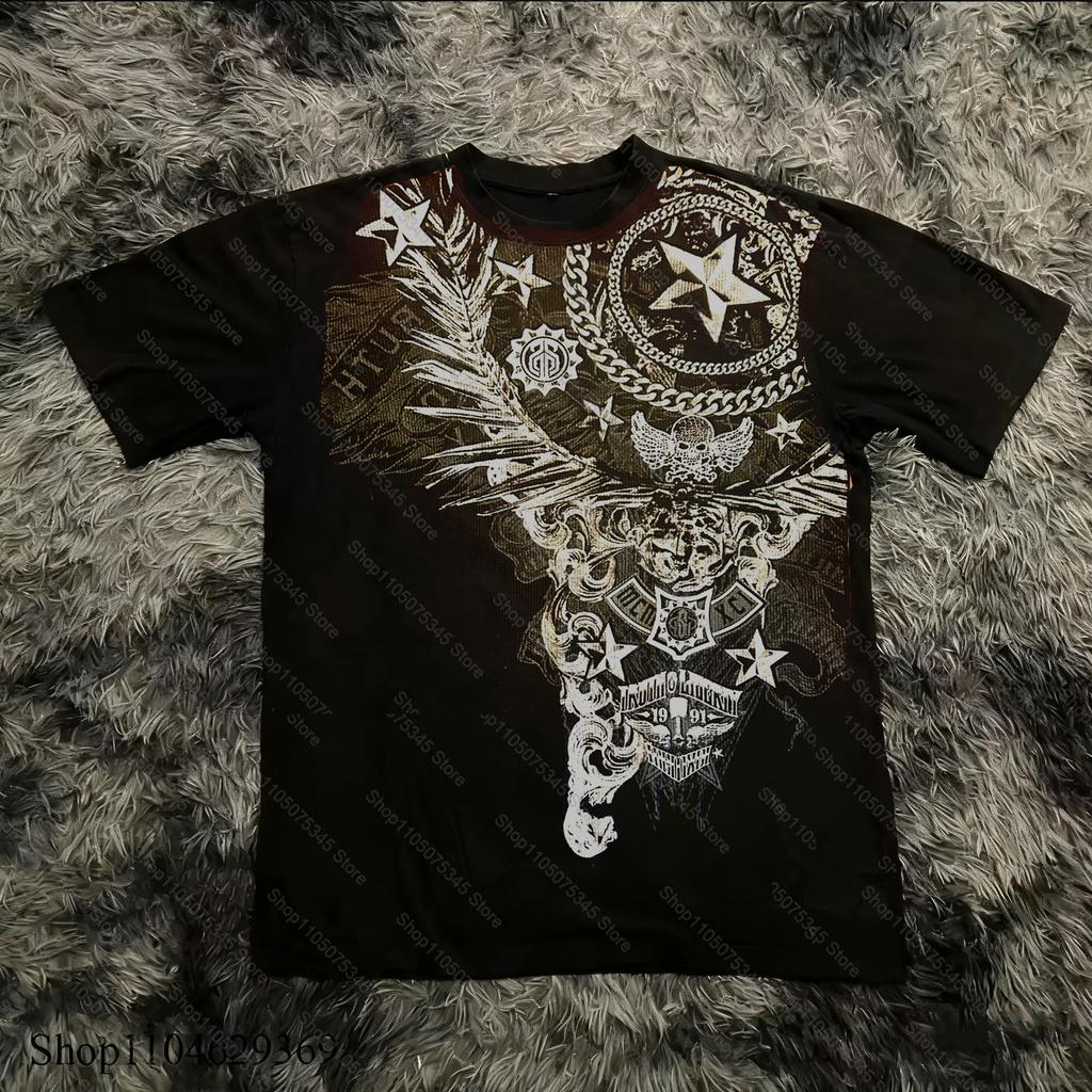 Classic Y2K Gothic Style Tshirt Print Oversized T Shirt High Street Shirts Gothic Round Neck Cotton Tops New Unisexs Women T Shirt