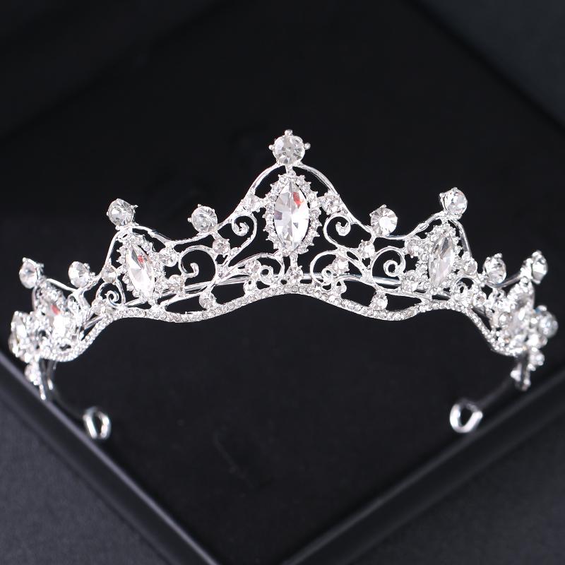 Silver Color Crystal Bridal Tiaras And Crowns Rhinestone Prom Princess Crown Tiara For Women Wedding Hair Accessories Jewelry