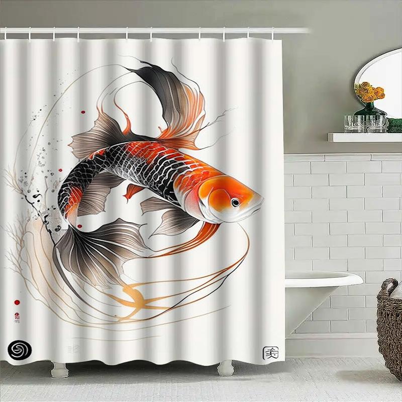 Artistic Fish Shower Curtain Modern Bathroom Decor For Home Decoration Polyester Water-Resistant Fabric