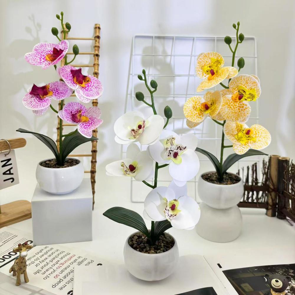 Phalaenopsis Faux Flower Bonsai Desk Decor For Home Office Decoration Wedding
