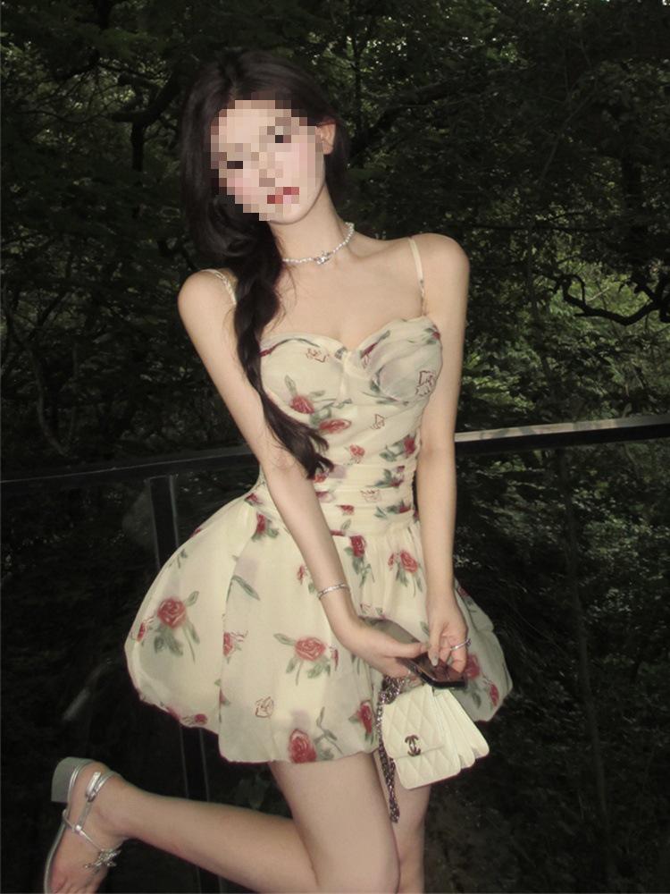 Summer Floral Pleated Spaghetti Strap Dress - Sexy, Sweet, and Waist-Cinching