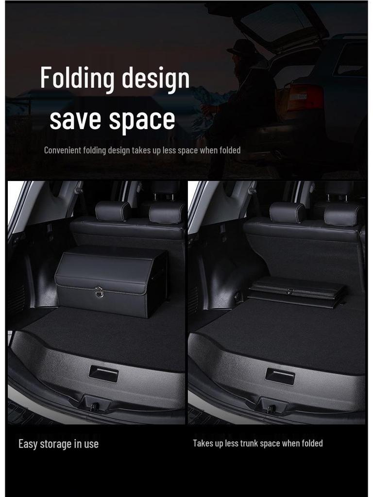 Leather Car Trunk Storage Box with Logo - Multifunctional Folding Organizer