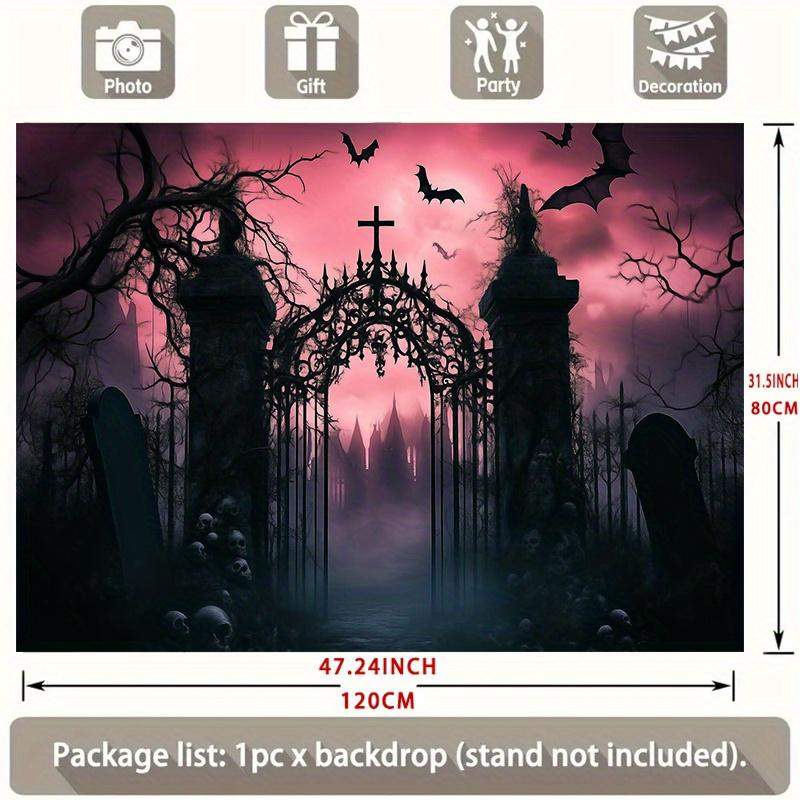 1pc Gothic Cemetery Party Background - Dark pink sky ghost house bats skeletonszyc