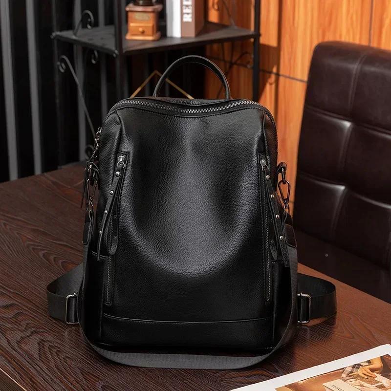 

Genuine Leather Brand Backpack for Women Fashion Travel Bagpack School Bags Casual Ladies Shoulder Bag Sac
