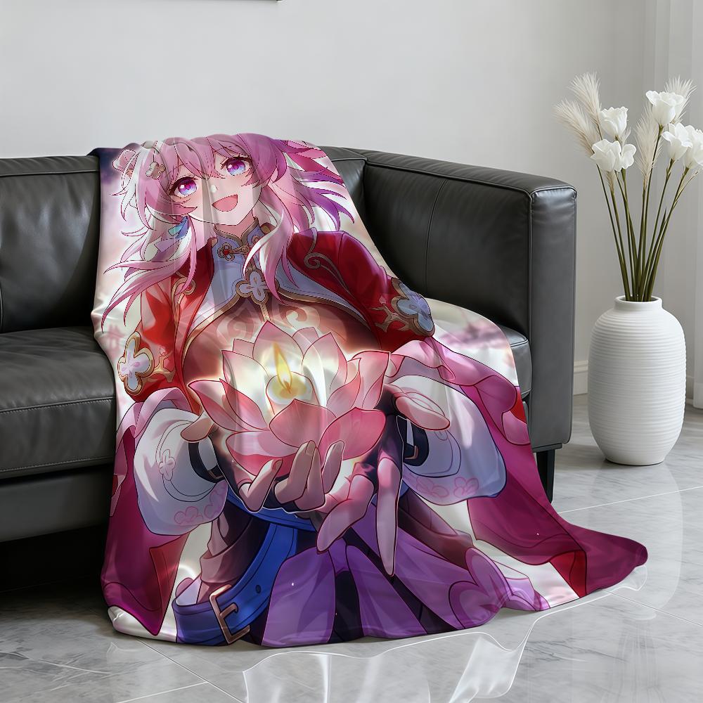 Game Honkai Star M March 7th Blanket Soft Throw Blanket for Home Bedroom Bed Sofa Picnic Travel Office Rest Cover Blanket Gift