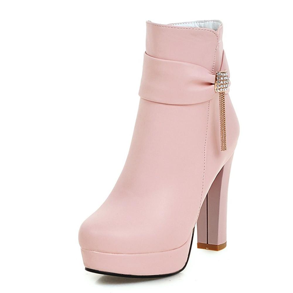 Fashion Elegant Short Boots Autumn Winter Shoes Women's Ankle Boot Platform Sweet Black White Pink Heeled FRINGE Party Dance Shoes Ladie