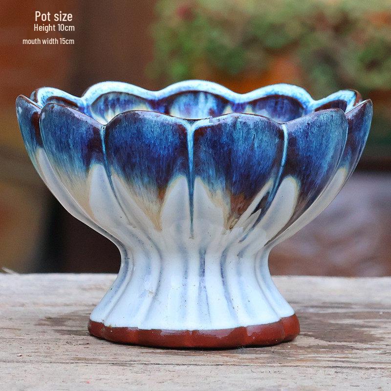 Handmade Medium-Sized Ceramic Pot with Feet – Succulent Planter in Breathable Colored Glaze Coarse Pottery.
