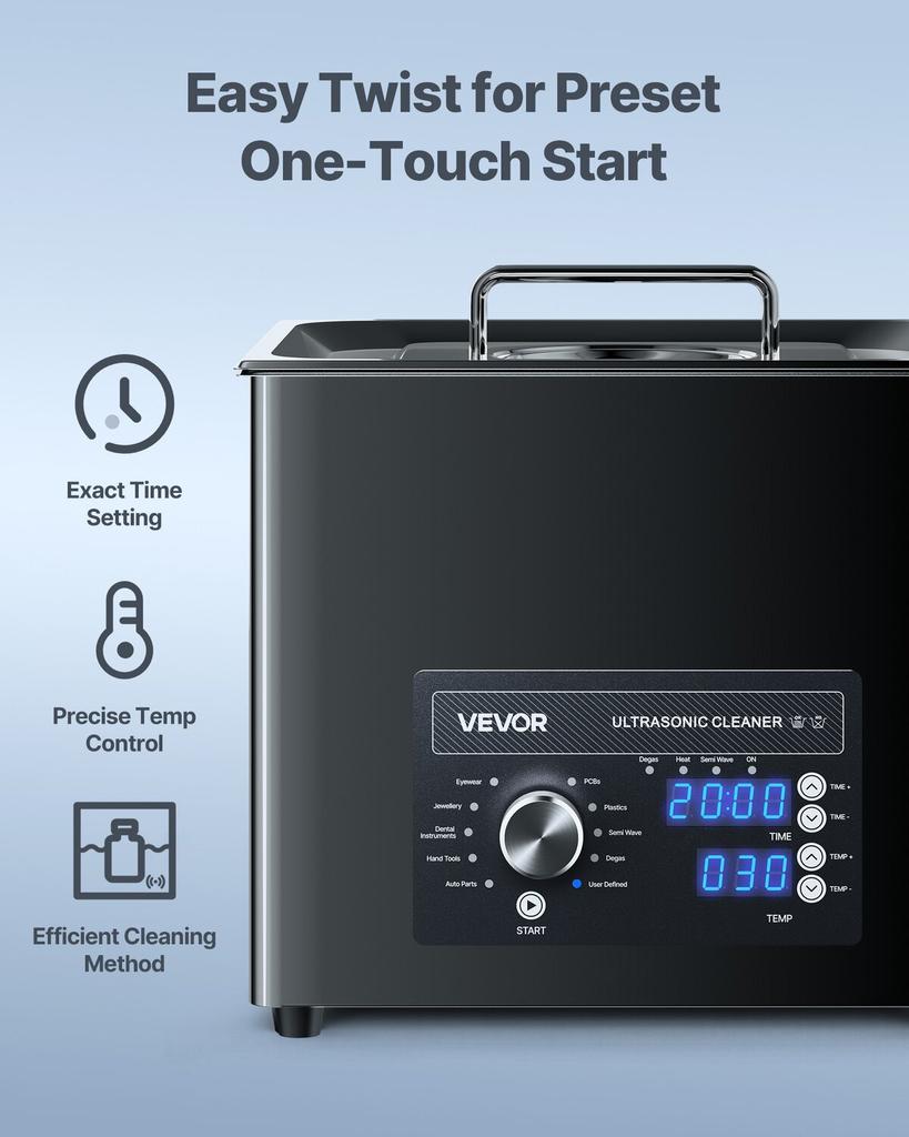 10L Ultrasonic Cleaner, Professional Ultrasonic Cleaner Machine with Knob Control, Stainless Steel Cleaning Machine with Basket and Cleaning Ball, for