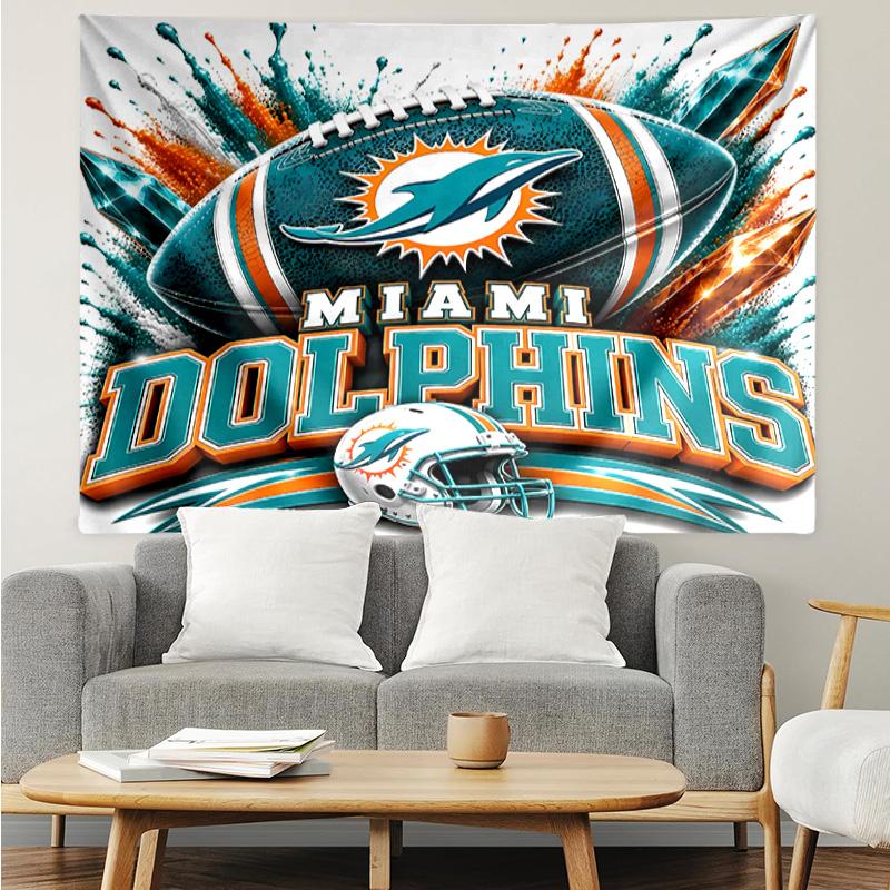 Miami Dolphins Logo Wandteppich für Schlafzimmer Ästhetische Klassenzimmer-Wandteppiche Wandbehang für Wohnzimmer Studentenwohnheim Büro, Ideales Kreatives Geschenk