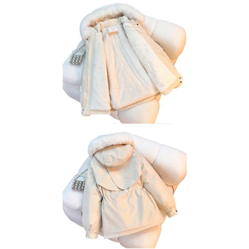 Women's Winter Parka Coat Large Fur Collar Fashion Versatile Fleece Lined All-In-One Warm Jacket Thick Outerwear