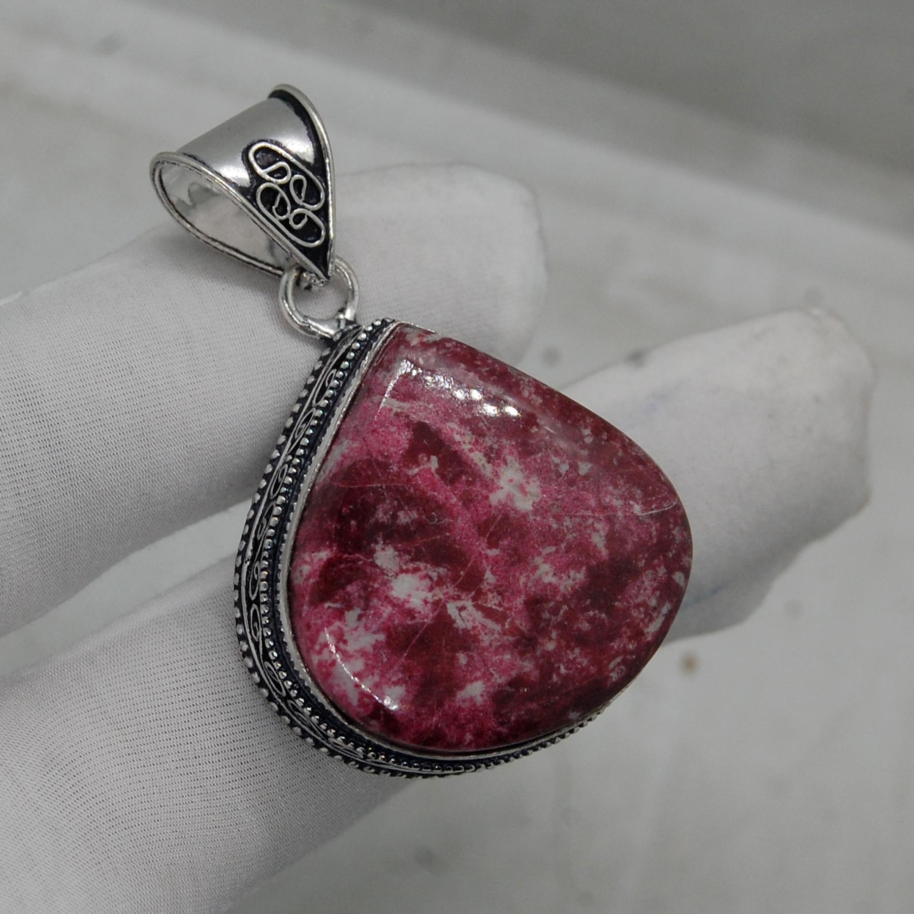

Drop Shape Pink Thulite 925 Sterling Silver Pendant Jewelry, Boho Style Gift Pendant