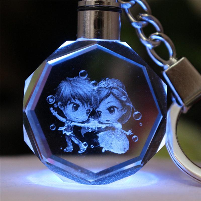 Light Valentine's Day 3D Crystal Engraving Couple Small Pendant Crystal Couple Key Chain For Women Girlfriend Keychain