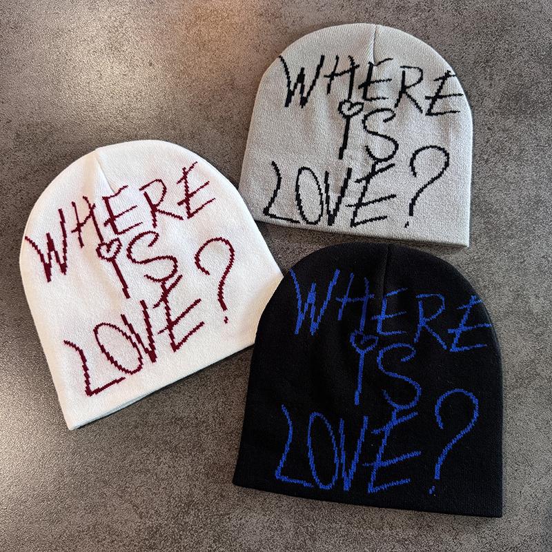 Street Letter Contrast Color Wool Knitted Hats Autumn Winter Warm Y2K Hip Hop Cap Accessory