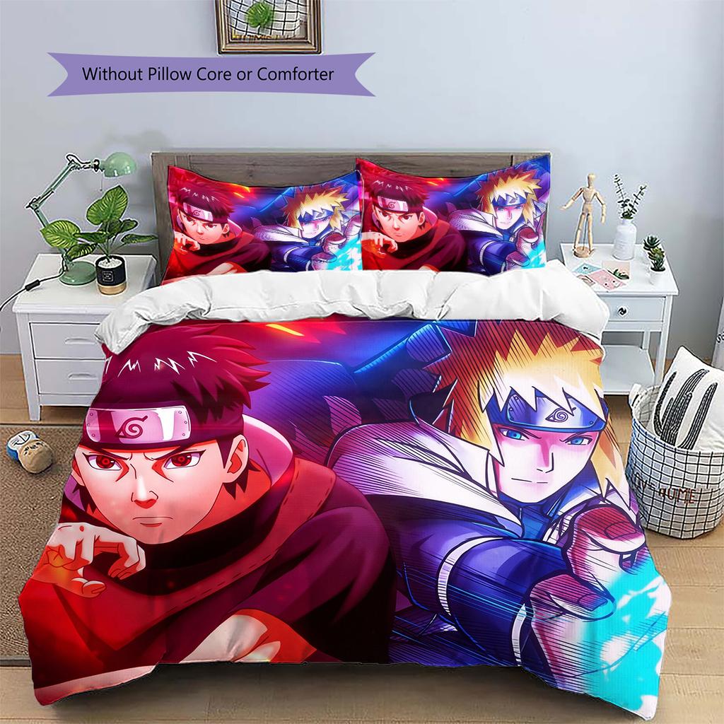 Naruto Character Pattern Bedding Home Decoration Birthday Gift (1 * Duvet Cover + 2 * Pillowcase, Without Core)