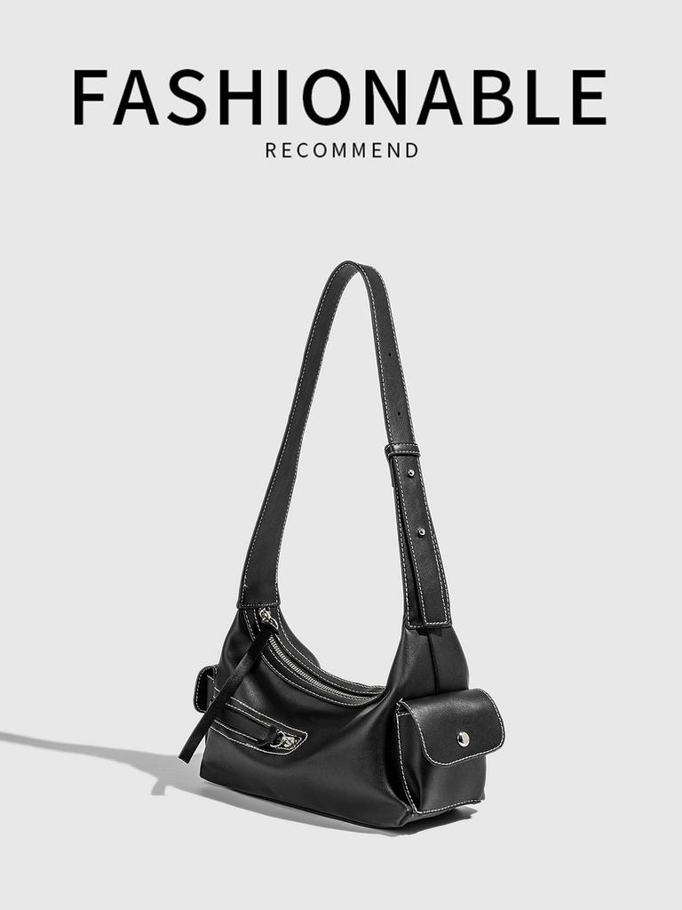 2025 Single Shoulder Retro Textured Handheld Bag for Women - Cool Spicy Girl Motorcycle Design