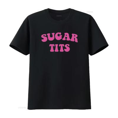 T-shirt drôle pour femme saying Sugar Tits Sarcastic Vêtement Noir vintage Lavé Unisexe homme Respirant Élégant graphique Légèrement