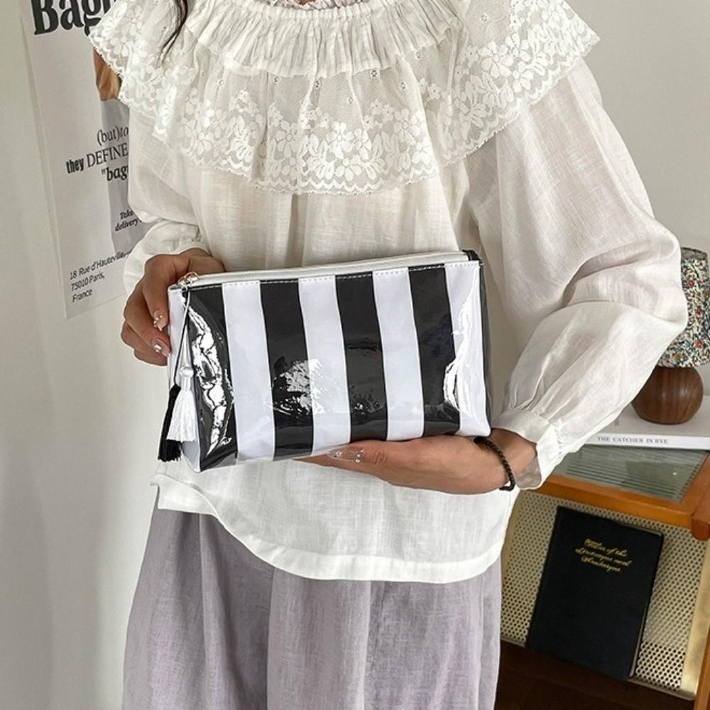 Large Capacity Striped Cosmetic Bag Waterproof Beach Storage Bag Fashion PVC Toiletry Bag Women