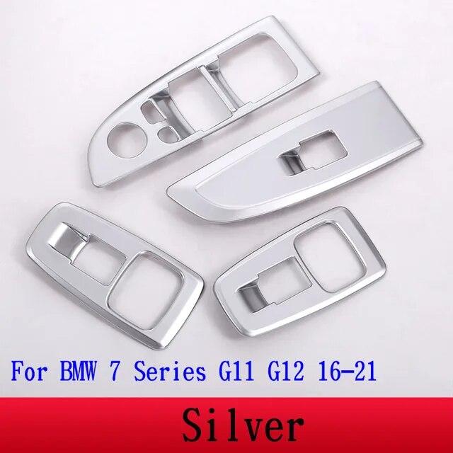 For BMW 7 Series F01 F02 G11 G12 ABS Silver/Carbon Fiber Car Window Lift Switch Button Frame Cover Trim Stickers Car Accessories