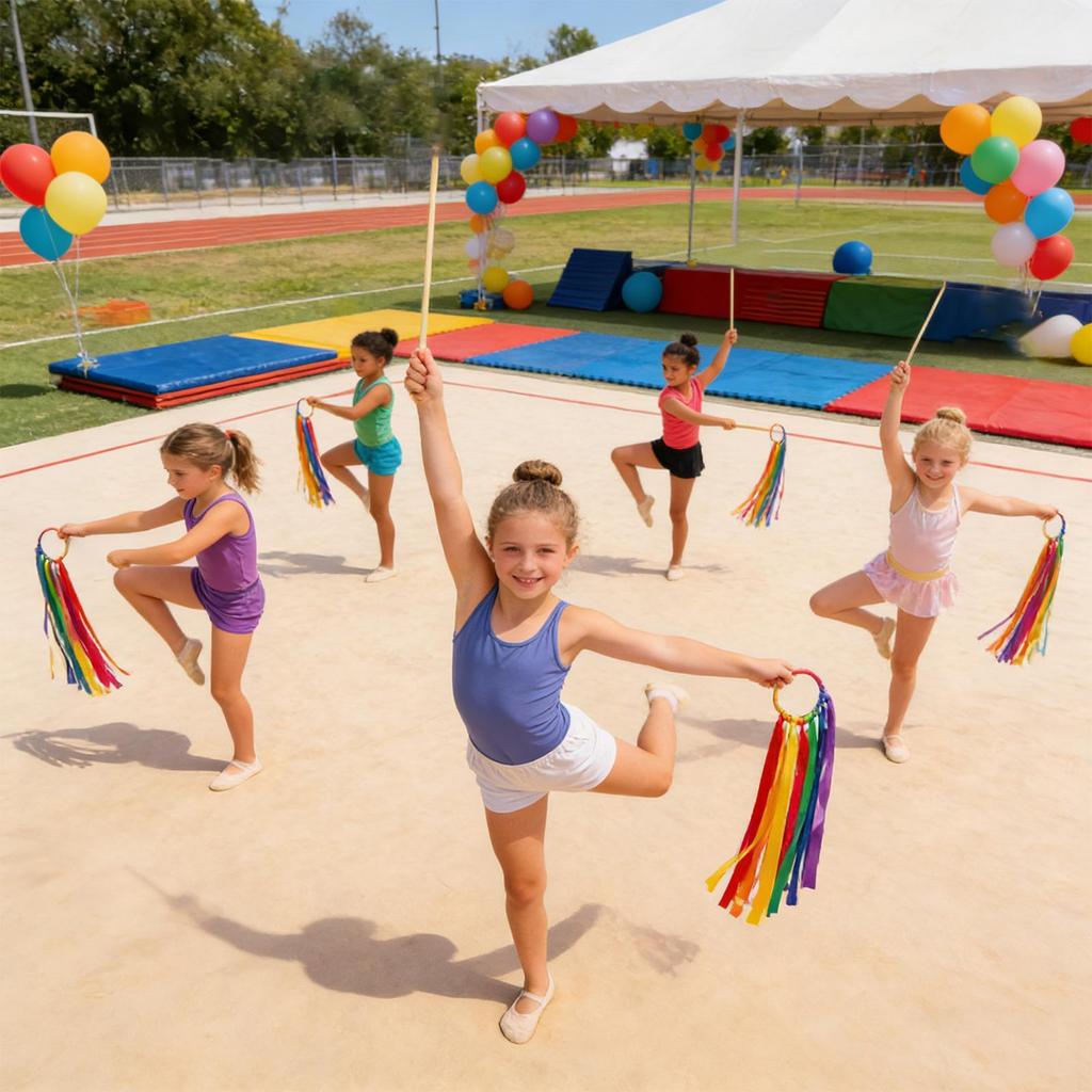 Gymnastics Ribbon Rainbow Twirling Streamers Wristband Dance Streamers for Outdoor Ballet Competition Preschool Holiday