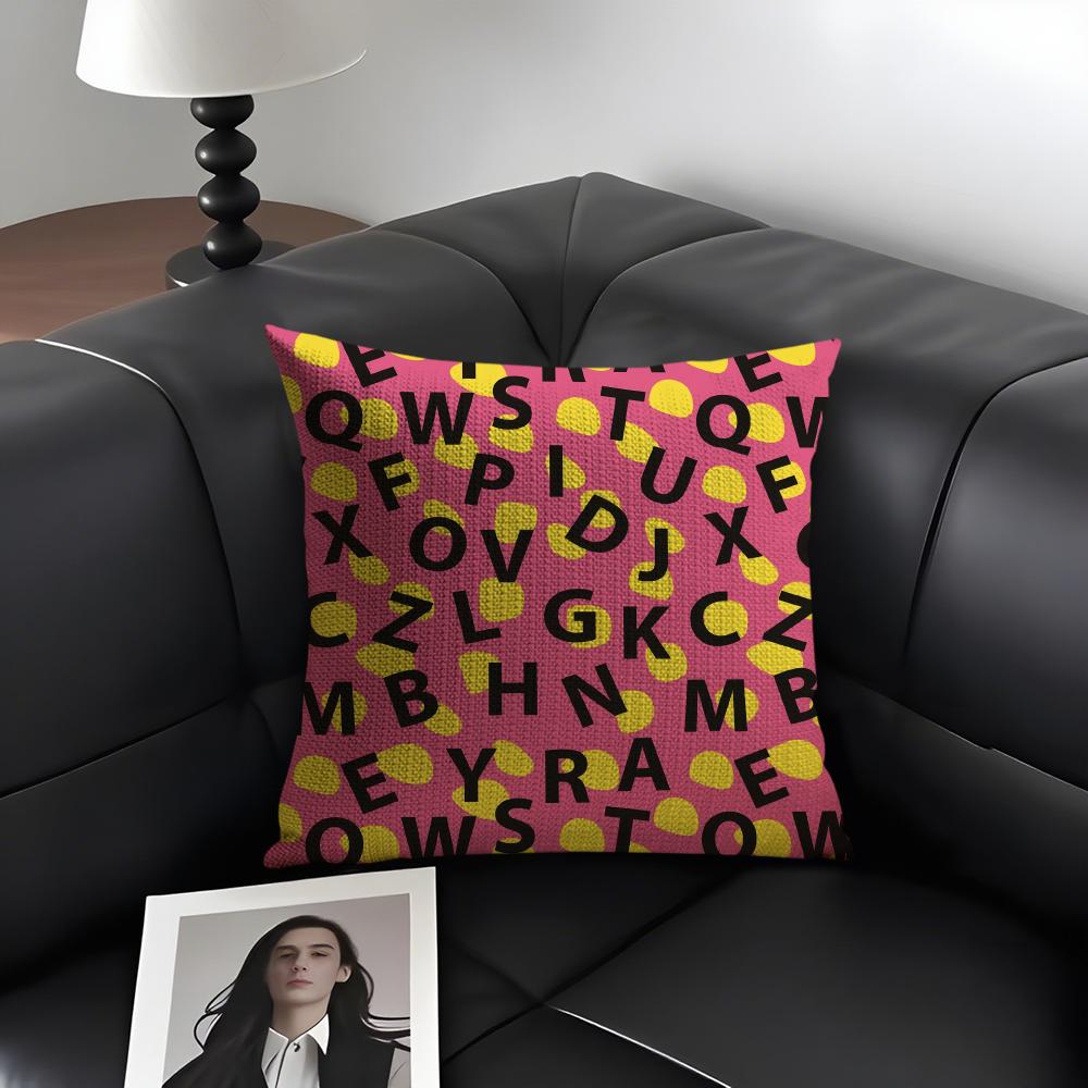 English Letters Fashion Cushion Cover Natural Linen Organic Fabric Double-Sided Printing Sofa Home Decor Gift Pillow Case