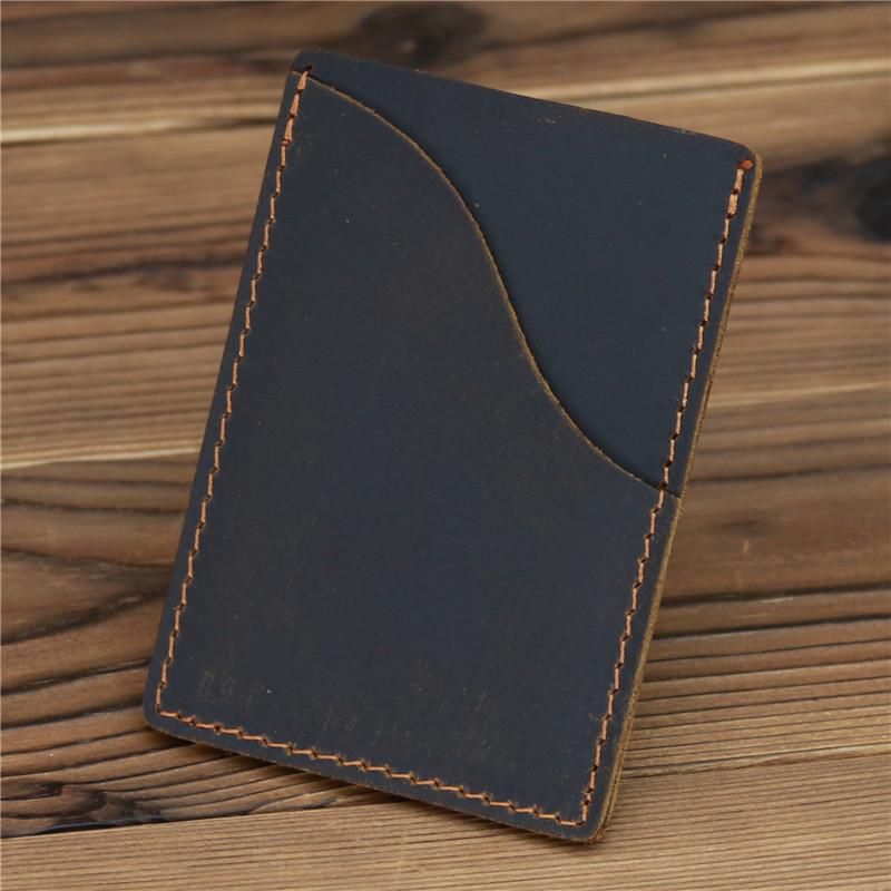 Men's Vintage Crazy Horse Leather Card Holder Retro Brown Coffee Slim Minimalist Wallet Handmade Multi-Card Slots for Daily Commute Practical Use