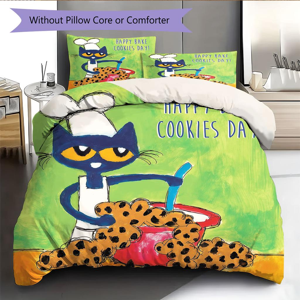 Pete Cat Dream Bedding Quilt Set Quilt Cover Pillowcase Home Decoration Birthday Gift (1 * duvet cover + 2 * pillowcase, without core)