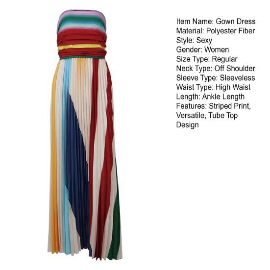 Colorful Tube Top Gown Dress Off Shoulder Striped Print Long Dress High Waist Wedding Guest Prom Cocktail Party Dress