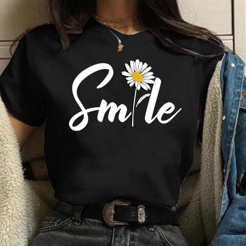 Maycaur Funny Daisy Print Women T-shirt Harajuku 90s Streetwear Girls Short Sleeves Tee Tops Summer Cute Female Clothes Tops