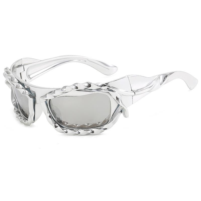 

Unique Hip Hop Y2K Sunglasses For Women Men New Sports Twisted Sun Glasses Female Party Shades Silver Retro 2000 s Eyewear as picture