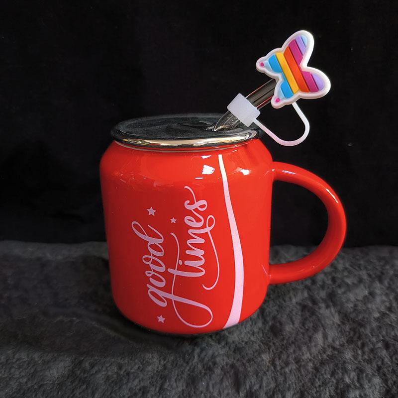400ml Lovers Coke Cans Water Mug with Straw Lid Ceramic Believe Mugs Coffee Cups Student Couple Drinking Cup Best for Birthday