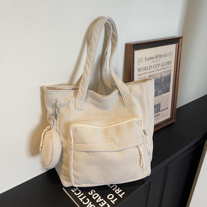 Women's Large Corduroy Tote - Summer 2026 Casual Bucket Shoulder Bag