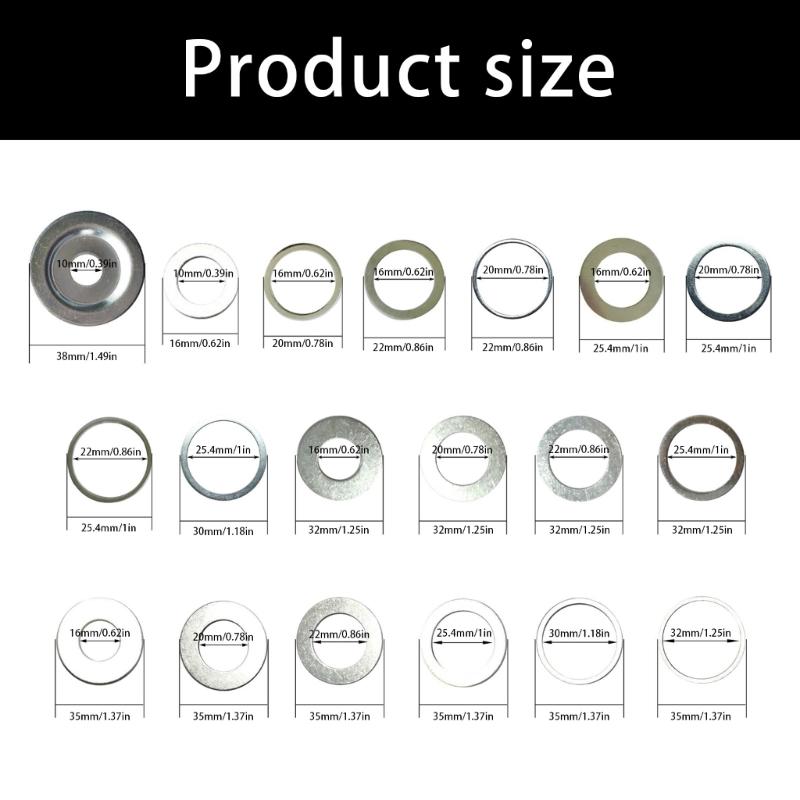 Stainless Steel Sawer Blade Bushing Arbor Spacer Adapter Set 19Pcs Reducer Rings For Different Arbor Hole Size