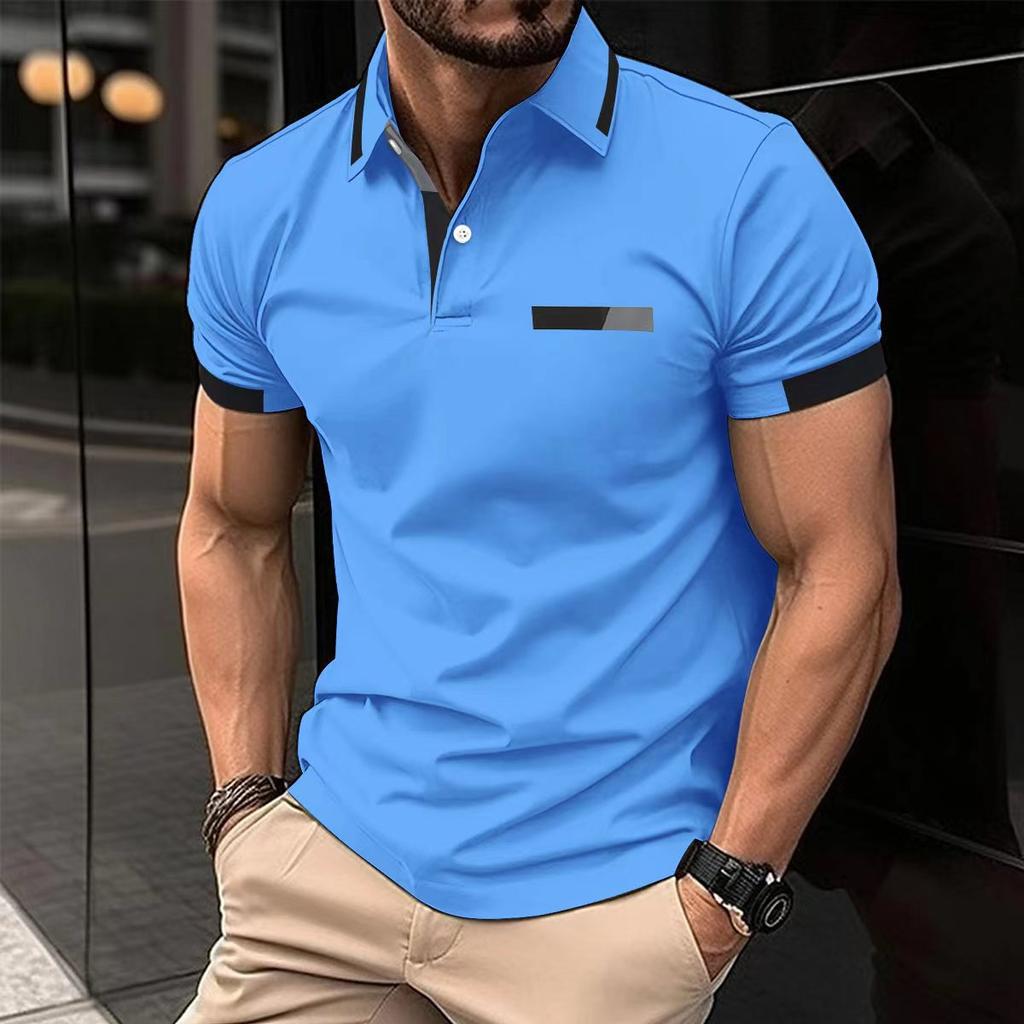 Fashionable Men's Casual Polo Shirt with Faux Chest Pocket, Turn-Down Collar and Button-Front Business T-Shirt Top