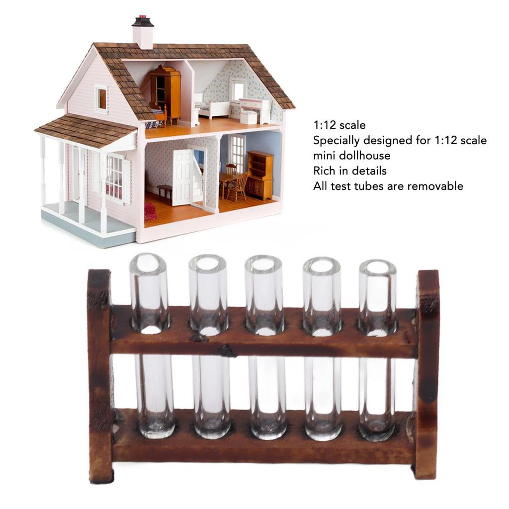 1:12 Puppenhaus Reagenzgläser, Mini Reagenzgläser mit Ständer, Simulations Miniatur Reagenzgläser, Wissenschaftslabor, Puppenhaus Dekorative Zubehör für Puppenhaus