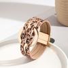 Wide Wrap Leopard Print Leather Bracelets Magnetic Snap Circle Cross Bracelet  for Women