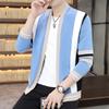 Men's Spring and Autumn Loose Casual Trend Splicing Contrasting Color V-neck Sweater Jacket Men