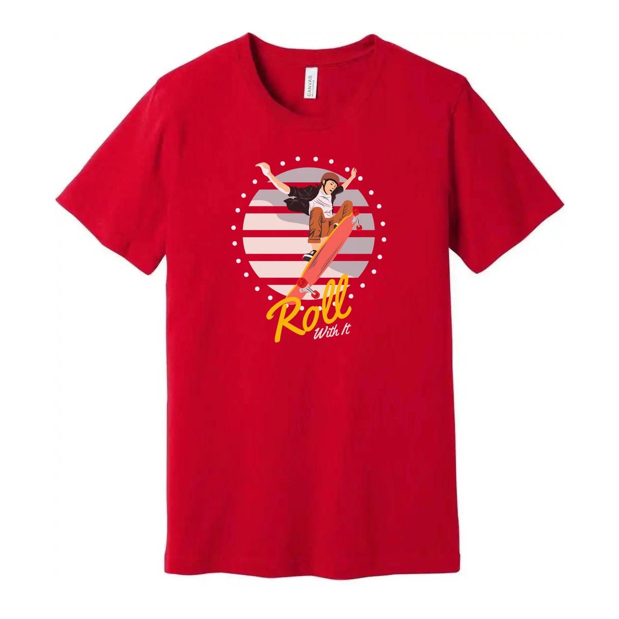 

Unisex Skateboard Graphic T Shirt Featuring Skater Jump And Roll With It Artwork S