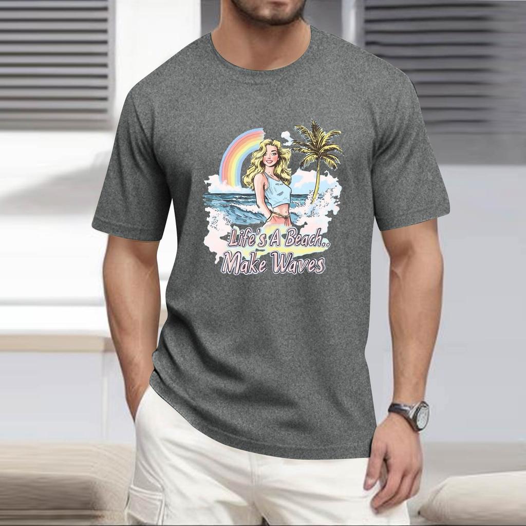 Men's Stand Collar Short Sleeve Shirt Loose Leisure Holiday Shirt Man