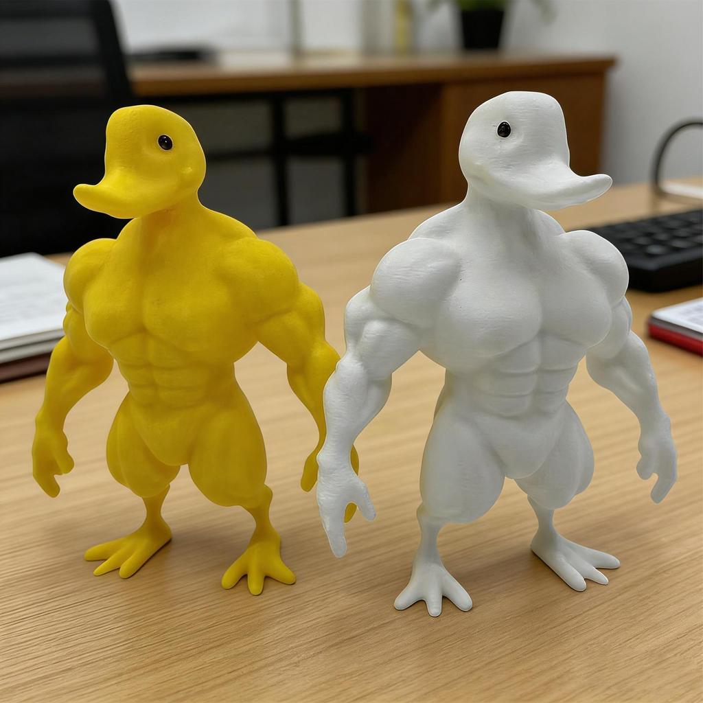 Flexing Muscle Duck Statue 3D Printed Gym Decor For Men Funny Bodybuilder Duck Collectible Desktop Sculpture