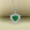 New S925 Silver Emerald Heart-shaped 5A Zircon 8*8 Necklace Ice Flower Design High-end Female Jewelry