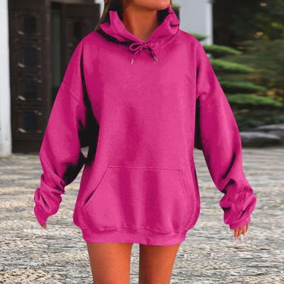 Yousheng damska bluza z kapturem na jesień i zimę z dużą kieszenią z przodu, oversize, średniej długości, luźna góra, czysty kolor, gruba, termiczna, sportowa, codzienna, swobodna bluza z kapturem