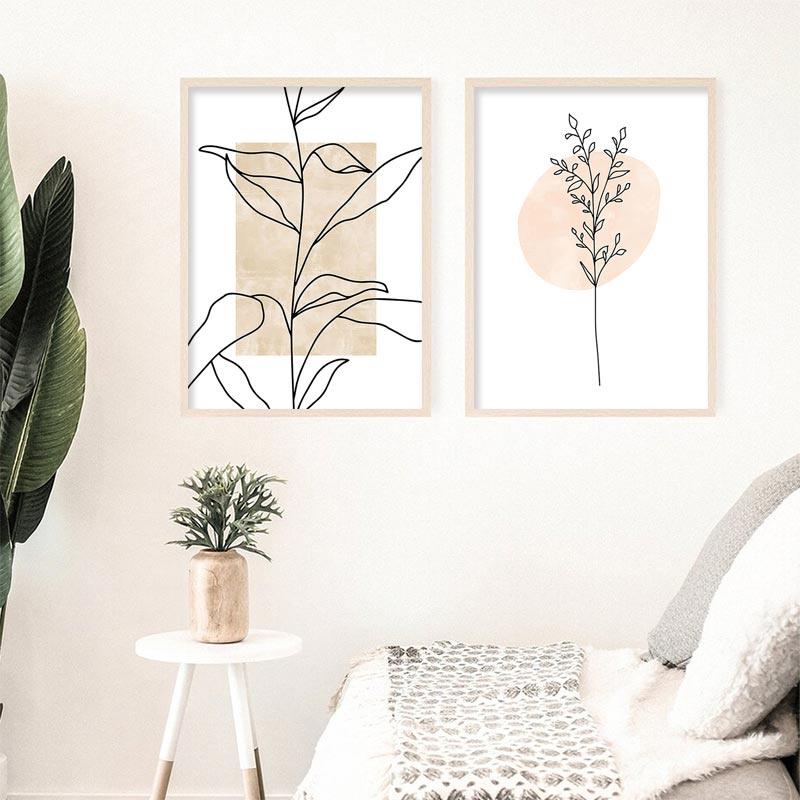 Boho Poster Botanical Floral Landscape Canvas Painting Abstract Lines Leaves Print Picture Living Room Decor Wall Art
