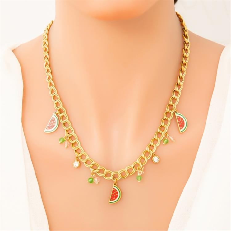 Elegant Country Fruit Charm Necklace Colorful Statement Neckchain Handmade Jewelry for Everyday and Special Occasions