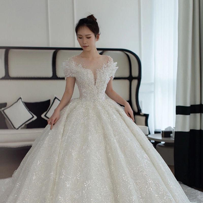 

Роскошное свадебное платье для беременных в дворцовом стиле на одно плечо с обильной вышивкой и шлейфом | Элегантное свадебное платье принцессы для беременных S