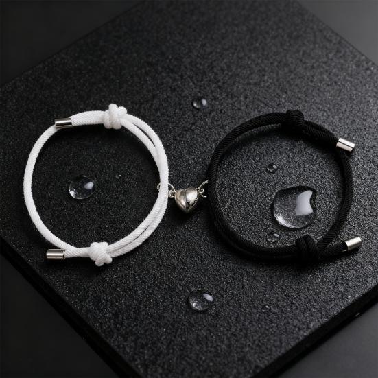 2Pcs/Set Matching Heart Pendant Bracelet Couple Magnetic Alloy Love Charm Bracelet Adjustable String Bracelet Jewelry Gift for Valentine's Day