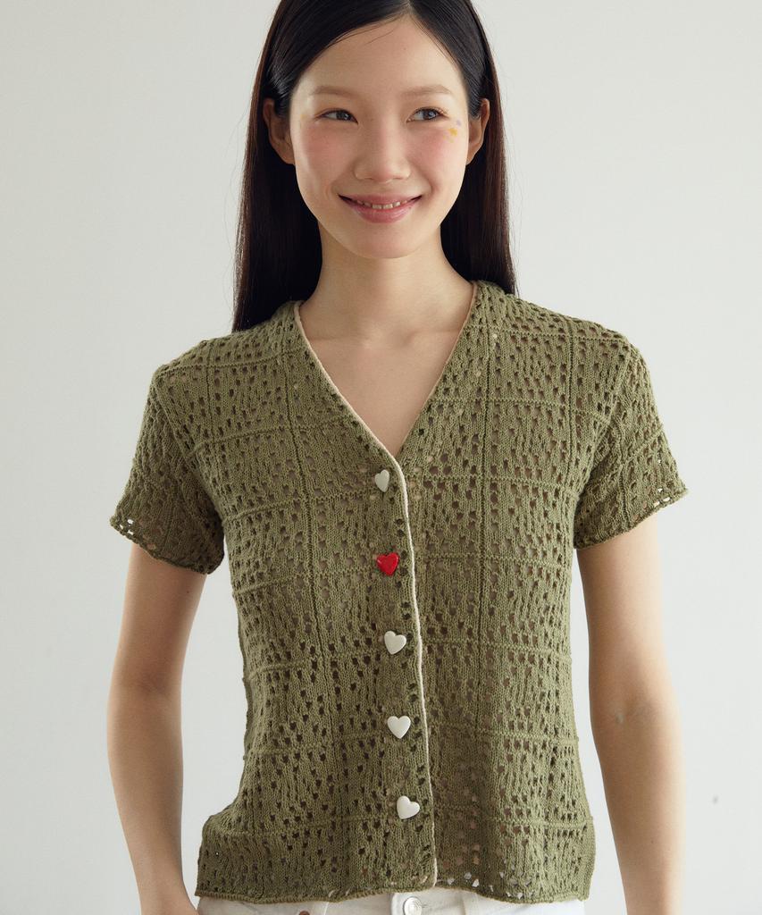 DOUBLE QUOTES Loewe Heart Crochet Knit (Khaki)