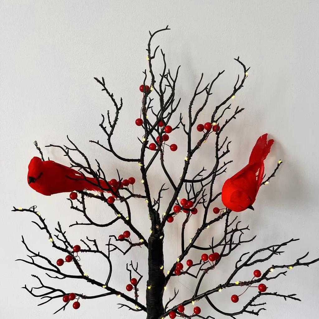Christmas Cardinal Tree with Lights Light Up Holiday Atmosphere Decor Easy Assembly for Yard Pathway Garden Xmas Party Decoratio