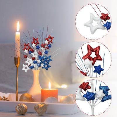 Independence Day Star Picks - Red Blue 4th of Patriotic Decorative Branches for Party Centerpieces