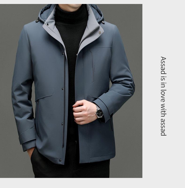 Men's Mid-Length Hooded Detachable Down Jacket - Thick, Warm Outerwear